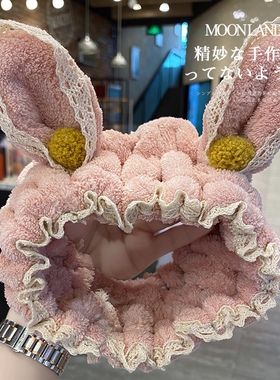毛绒兔耳朵韩国少女洗脸头箍