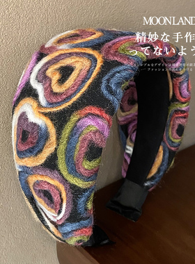 韩系爱心毛呢发箍高级感超宽发箍显脸小压发头箍外出百搭发卡头饰