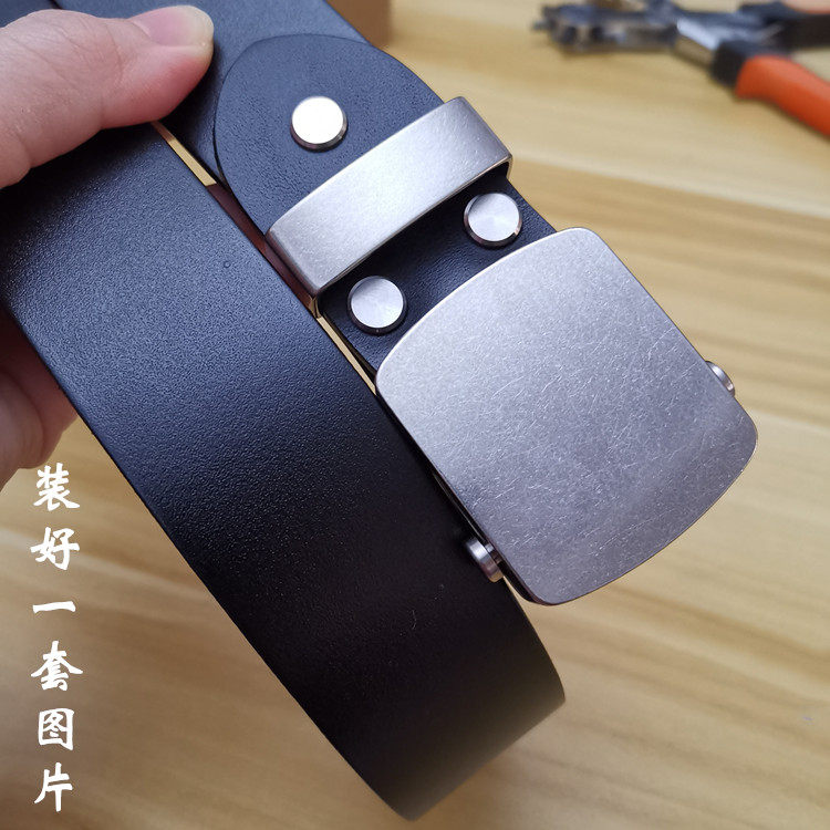 纯钛滚轴自动扣 防过敏外穿式休闲头层牛皮带钛合金男士腰带扣头 - 图1