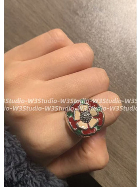 中古款土星做旧珐琅玫瑰花戒指