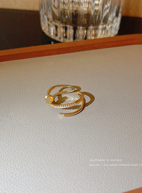 超闪轻奢微镶满钻多层钉子戒指女韩国ins潮高级感冷淡风开口戒子