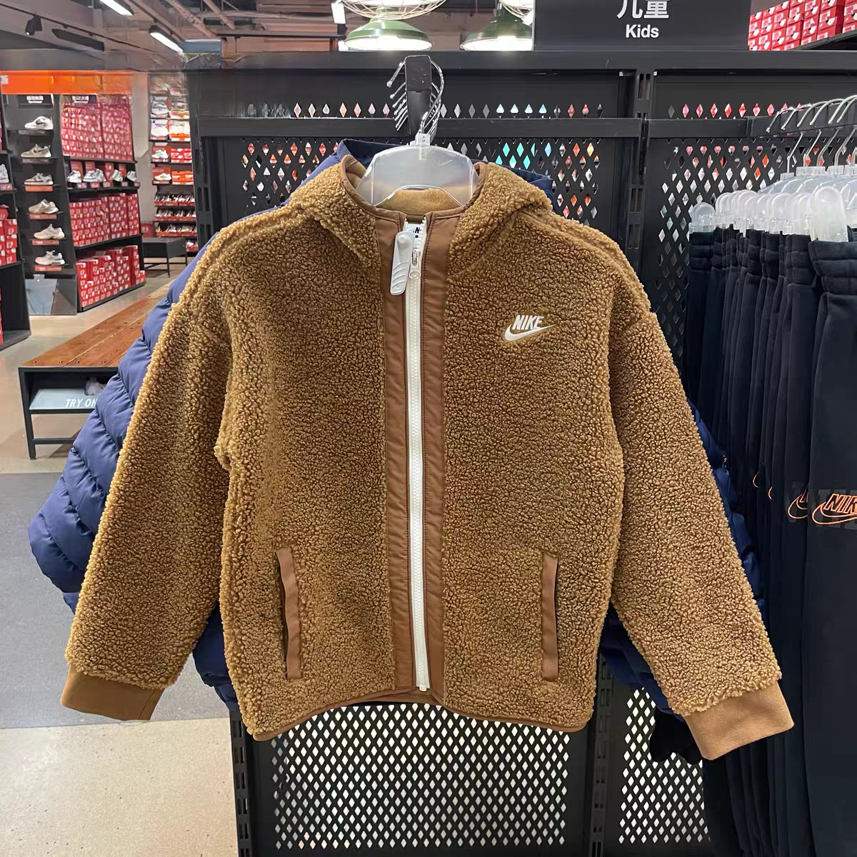 Nike/耐克 大童仿羊羔绒秋冬拉链保暖连帽外套HQ4882-281,淘宝优惠券,粉丝福利购,淘宝优惠卷