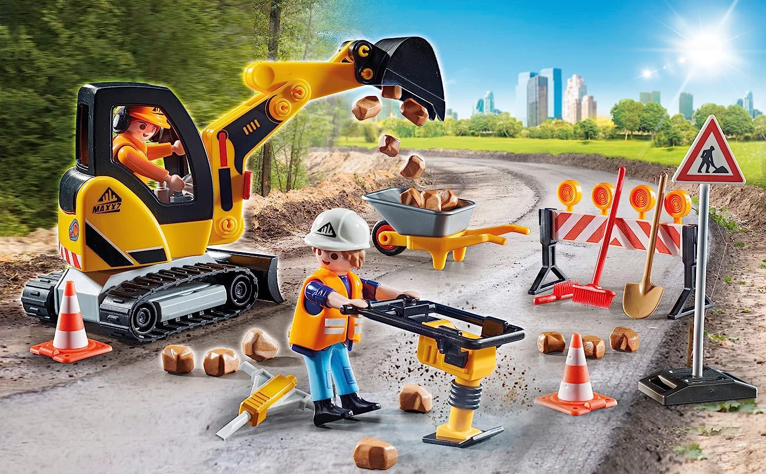 【授权经销商】playmobil摩比世界71045道路工程迷你挖掘机玩具 - 图3