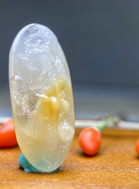 黄白兔毛水晶娉婷鳄梨少女提灯笼九尾狐女孩吊坠苏工雕刻