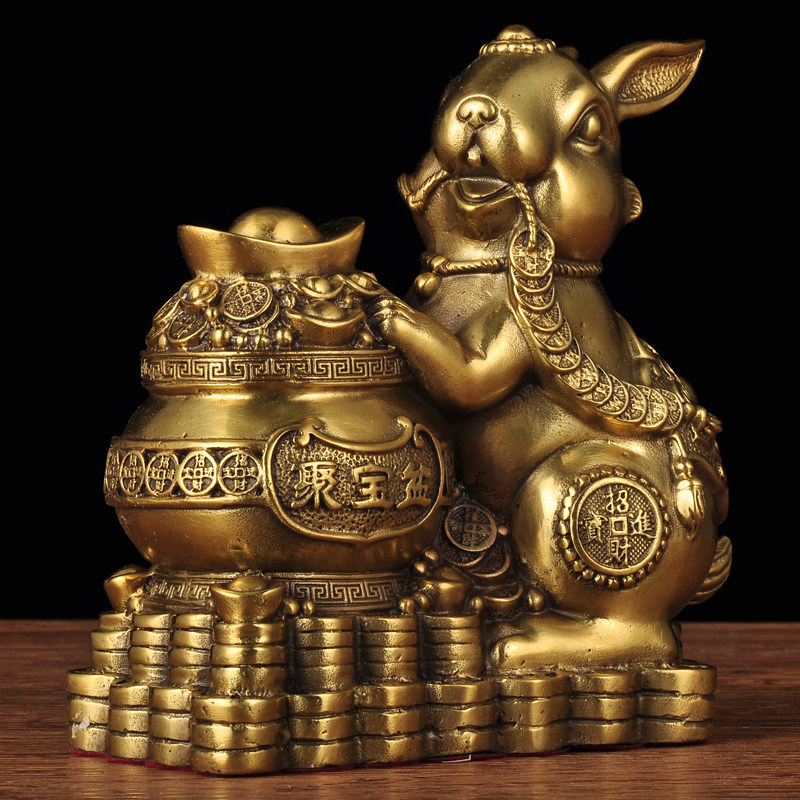 黄铜兔子摆件十二生肖兔招财聚宝盆工艺品家居客厅酒柜玄关装饰品,淘宝优惠券,粉丝福利购,淘宝优惠卷