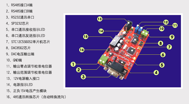 RS232 485串口DAC正负10V范围输出 DAC8562数字转模拟单片机板-图1