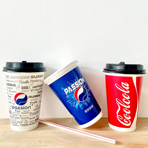 一次性百事可乐纸杯带盖加厚双淋膜1000只可乐杯子商用冷饮杯定制 - 图1