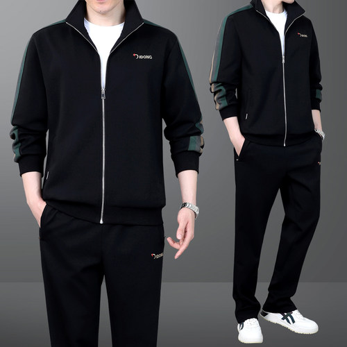 中老年爸爸春装运动服休闲外套男士春秋大码中年减龄卫衣两件套装 - 图2
