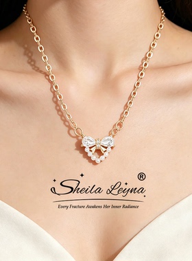 少女心珍珠蝴蝶结时尚设计项链女轻奢小众生日礼物送闺蜜女友礼物