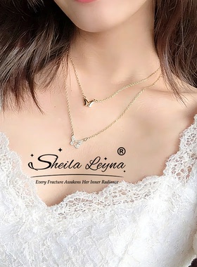 原创双层蝴蝶项链女轻奢小众ins高级感锁骨链纯银百搭情人节礼物