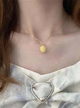 金色榴莲吊坠项链可拆卸时尚创意保色镀金猫山王锁骨链七夕礼物