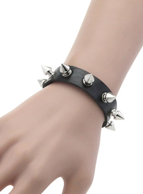 欧美朋克潮流个性铆钉情侣皮革手环摇滚哥特式不锈钢按扣手链手镯