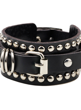 欧美朋克铆钉骷髅头皮革手链