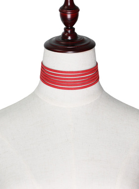 欧美简约原宿哥特颈链6层多层绒布绒带绒皮项圈项链颈带短锁骨链