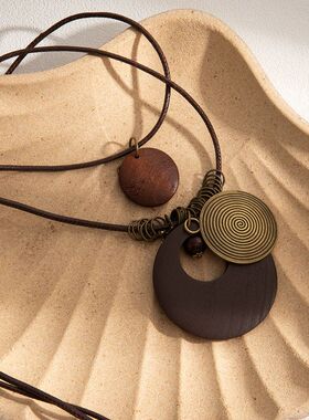 复古波西米亚民族风树叶长款镂空几何锁骨链禅意风百搭个性毛衣链