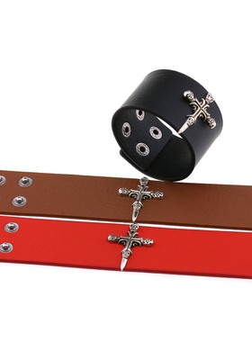 欧美个性气质非主流骷髅头宽手镯朋克哥特皮革十字架手链手环手镯