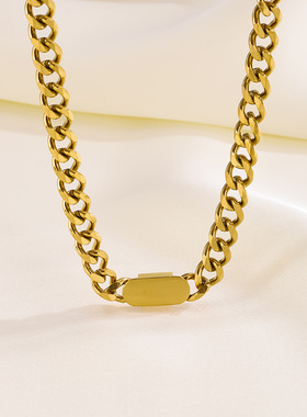 欧美粗链条钛钢项链潮网红ins嘻哈小众冷淡风手链套装不掉色配饰