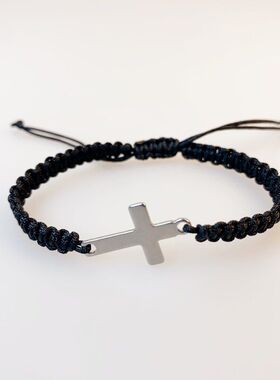 跨境不锈钢十字架手工编织手链男女通用简约情侣礼物彩色友谊手绳