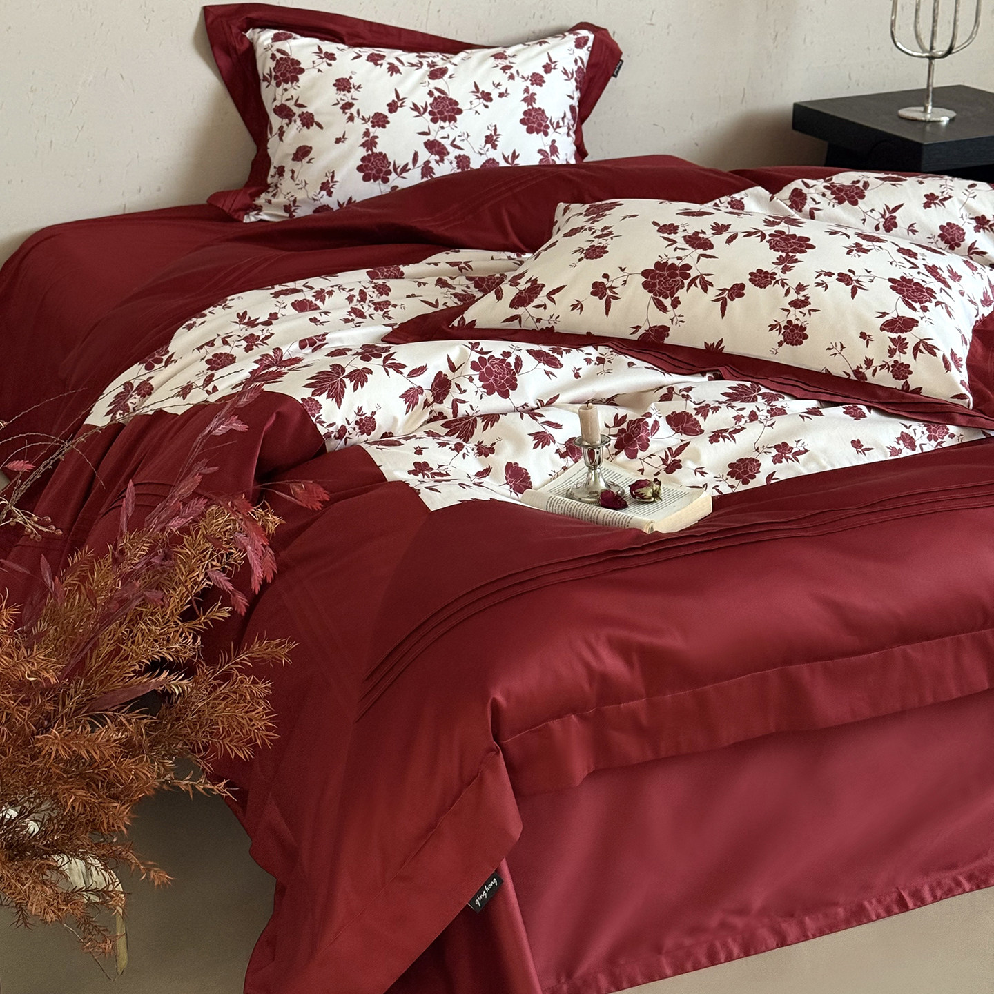 坤花家纺法式婚庆四件套100S长绒棉纯棉玫瑰被套红色结婚喜被床品,淘宝优惠券,粉丝福利购,淘宝优惠卷