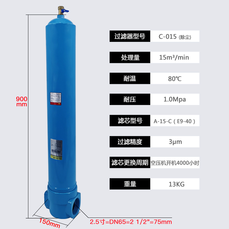 015精密过滤器 QPS海洛斯压缩空气过滤器 冷干机过滤器 除水除油 - 图3