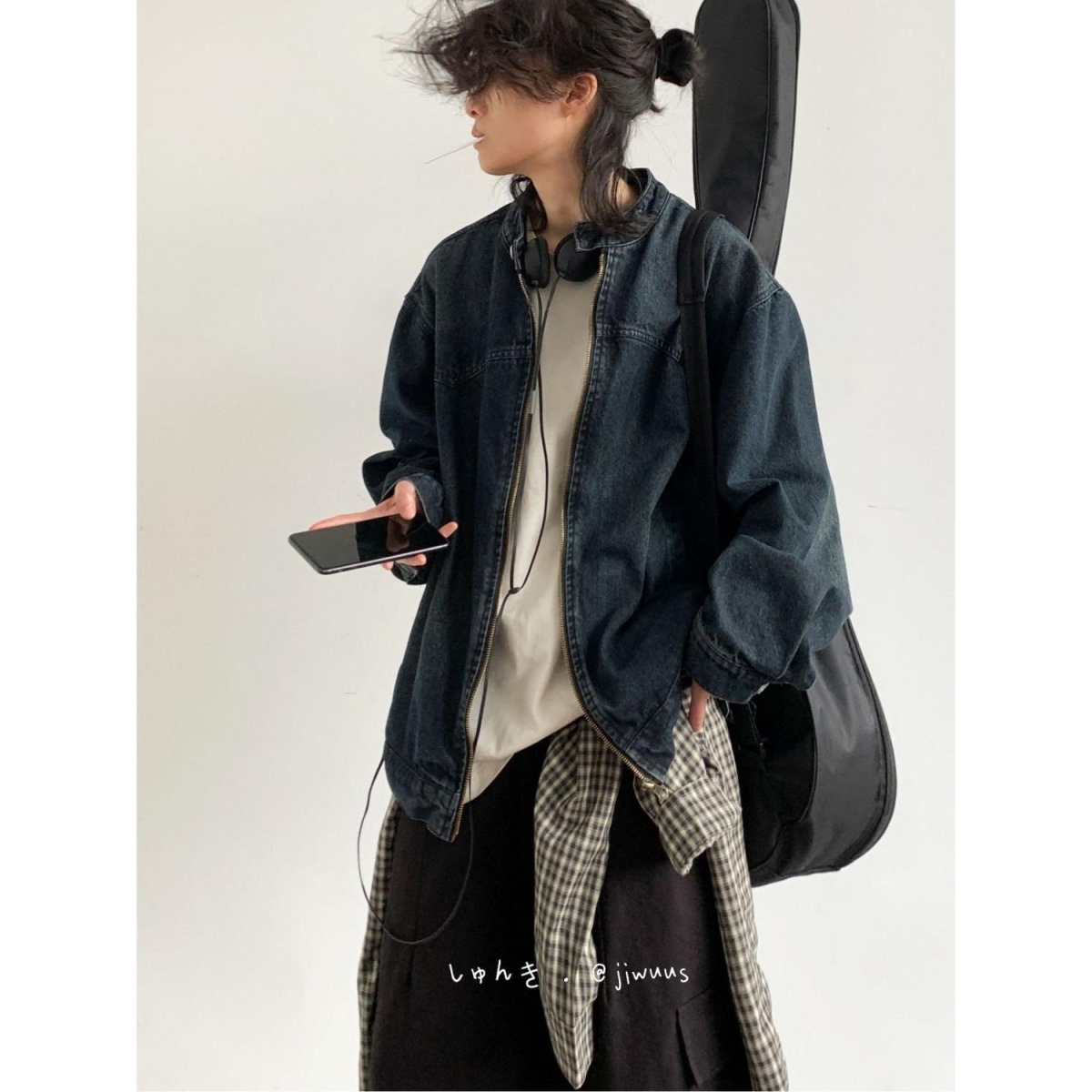 jiwuus 春日系复古水洗牛仔外套男女做旧男友风宽松百搭休闲夹克 - 图1