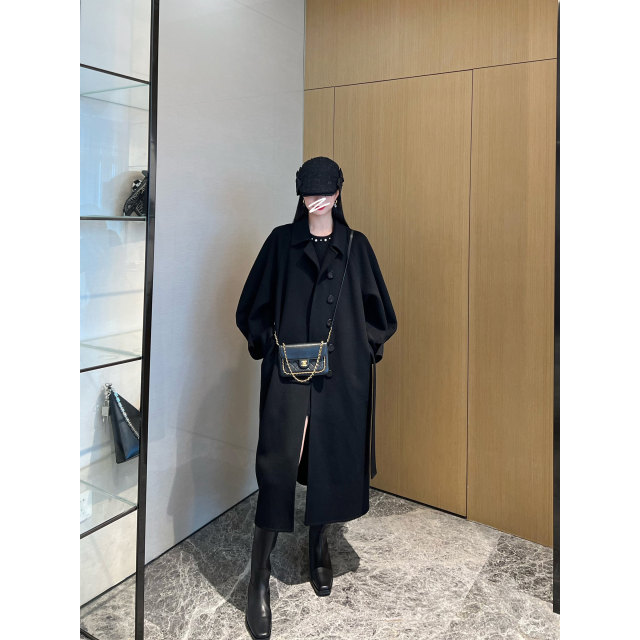 NancyCavally专柜款110S澳毛双面顺毛呢 空气感廓形长款毛呢大衣