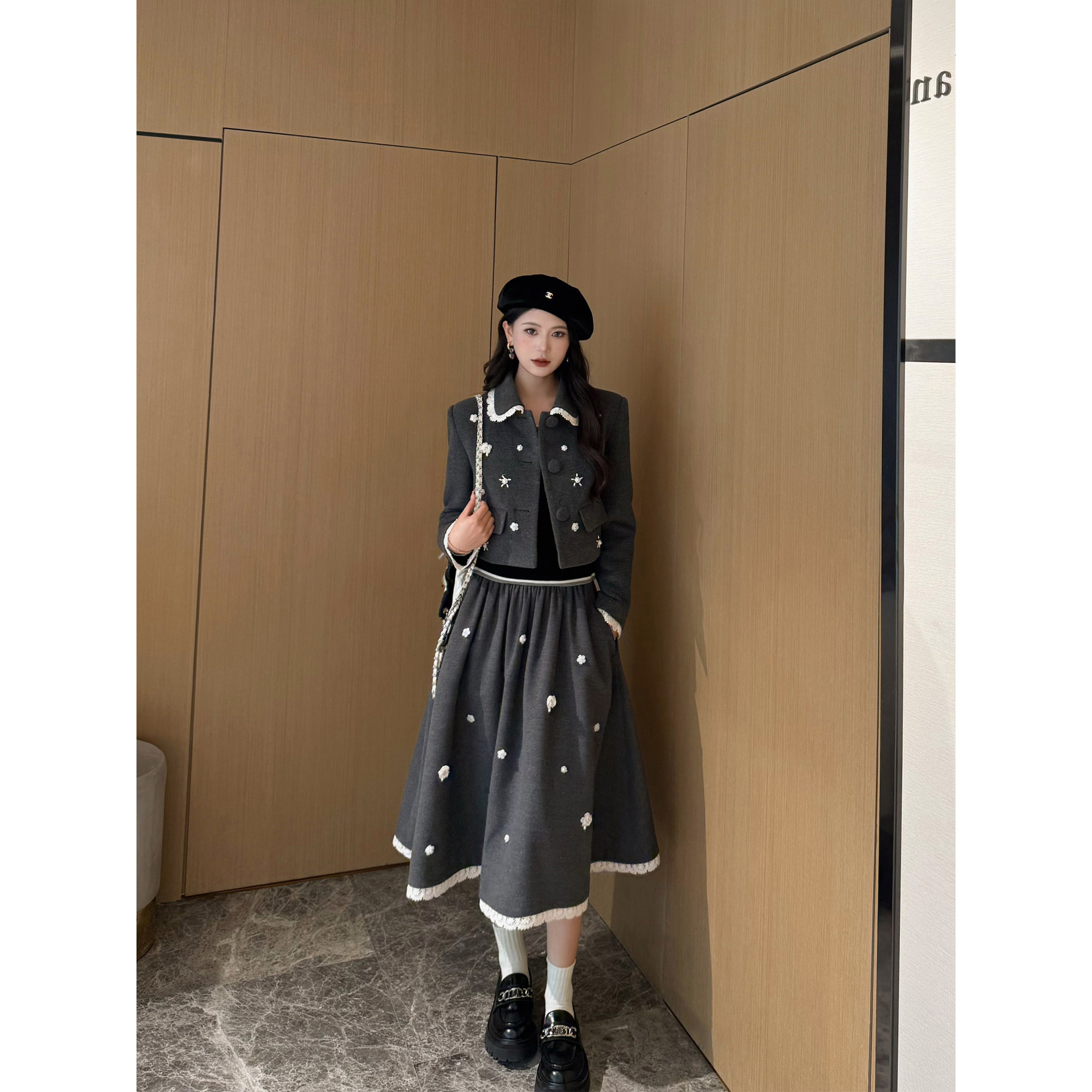 NancyCavally专柜款高密100S羊毛 手工订珠花毛呢外套/半裙套装,淘宝优惠券,粉丝福利购,淘宝优惠卷