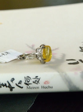 S925纯银戒指镶嵌天然蜜蜡男女