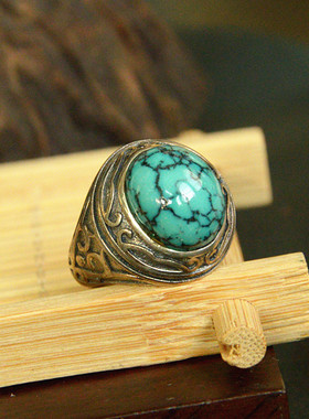 S925纯银戒指镶嵌天然绿松石复古