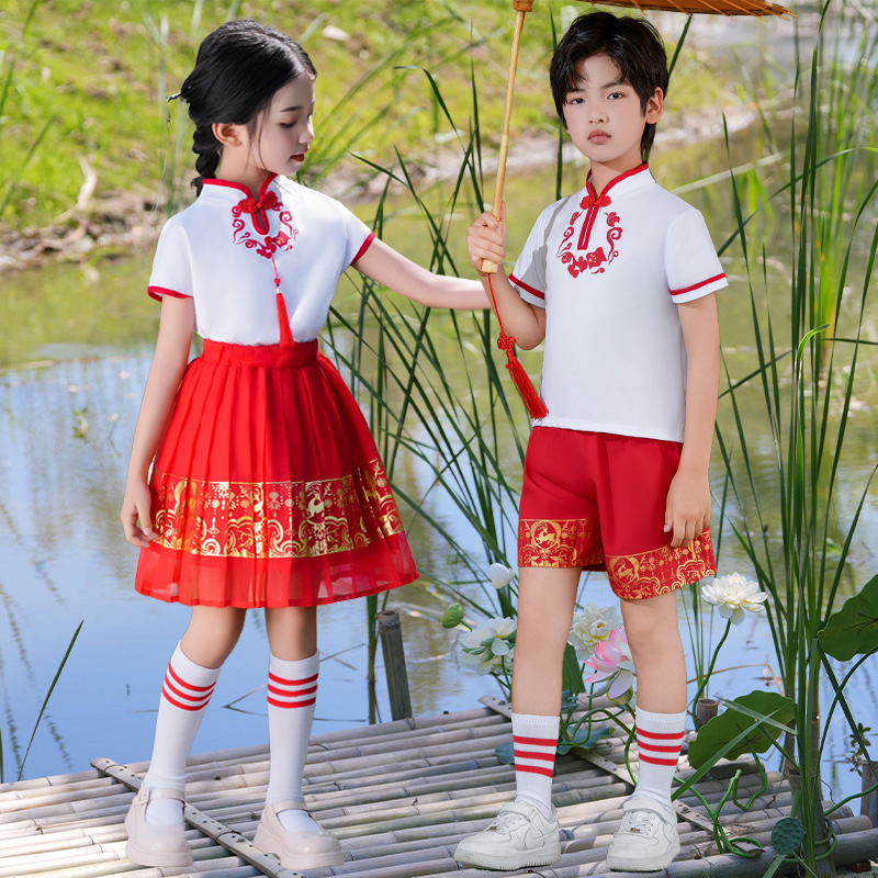 六一儿童演出服小学生班服汉服中国风表演服装校服夏季幼儿园园服-图0