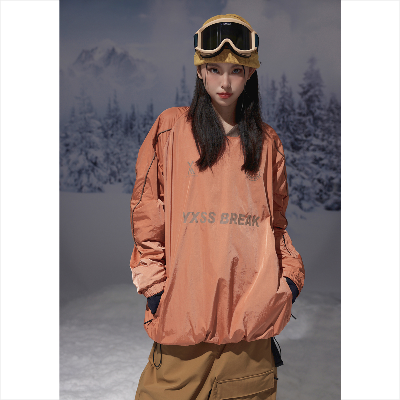 【季末八折】YXSS银色滑雪服套头衫加绒加厚男女同款单板焦糖色 - 图2