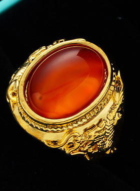 霸气风越南沙金玉髓配饰开口戒指