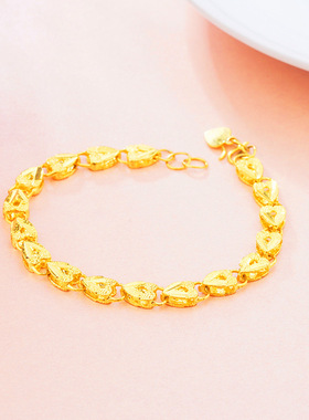 四叶草黄铜镀金女士桃心手链