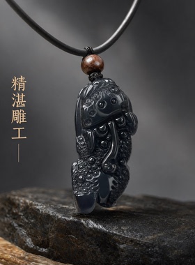 一步登天貔貅吊坠冰彩黑曜石