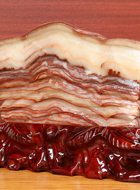 23*19*4cm2928g天然石材奇石摆件猪肉石五花肉桌面装饰雕刻石摆件