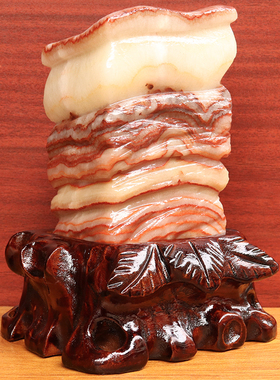 12*17*6cm1918g天然石材奇石摆件猪肉石五花肉桌面装饰雕刻石摆件