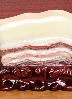 21*19*4cm3293g天然石材奇石摆件猪肉石五花肉桌面装饰雕刻石摆件