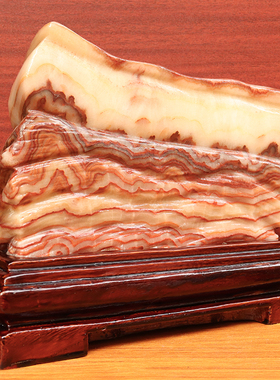 24*17*4cm3082g天然石材奇石摆件猪肉石五花肉桌面装饰雕刻石摆件