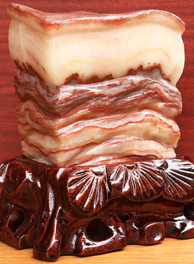 15*16*6cm2555g天然石材奇石摆件猪肉石五花肉桌面装饰雕刻石摆件