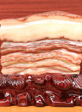 19*17*3cm1923g天然石材奇石摆件猪肉石五花肉桌面装饰雕刻石摆件