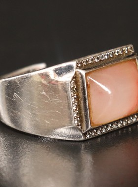 16内径13*12*6mm7g戒指精雕仿古扳指桂林鸡血玉石贵妃料白底红