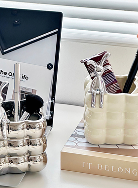 桌面高档精致陶瓷遥控器收纳盒客厅茶几摆件整理化妆品桌上多功能