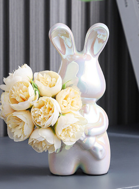 可爱捧花兔子客厅摆件电视柜桌面卧室房间装饰品生日礼物女生女孩