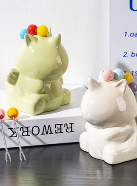 陶瓷独角兽摆件家用水果签客厅高档装饰品水果叉轻奢高级感治愈系