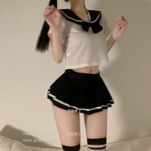 酒酿桃子甜系女孩情趣学妹套装激情诱惑百褶裙装甜美可爱性感内衣 - 图1