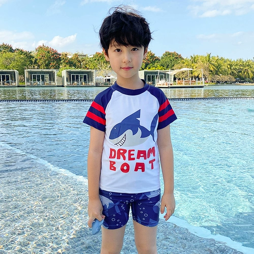 Детский купальник для мальчиков, детские штаны, комплект, акула, 3 предмета, в западном стиле