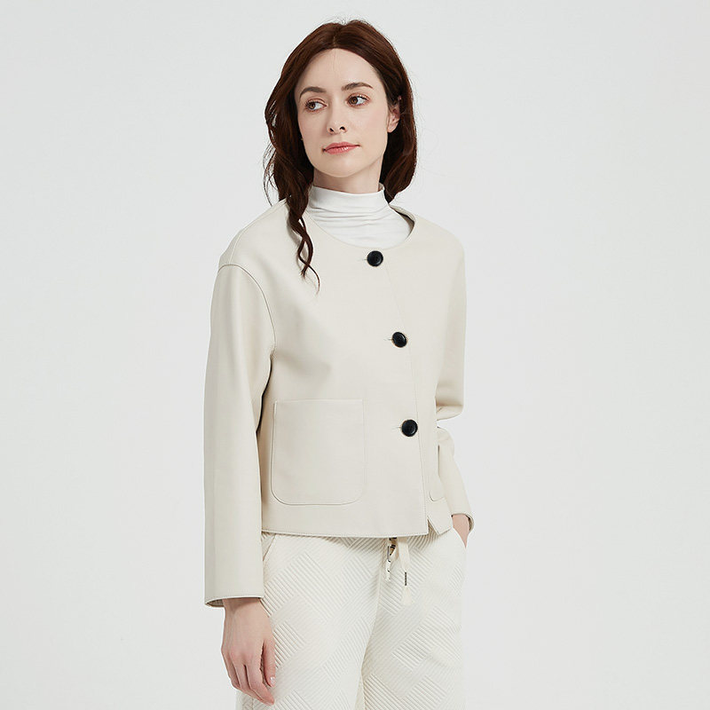 茉萱秋季新品进口绵羊皮真皮外套韩版简约圆领真皮女皮衣休闲夹克,淘宝优惠券,粉丝福利购,淘宝优惠卷