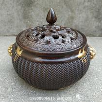 Ancient Play Bronze Ware Collection Retro Red Copper Color gold Crafts Double Lion Ear Lavender Oven Wheat Ears Veins Bronze Incense Stove Pendulum