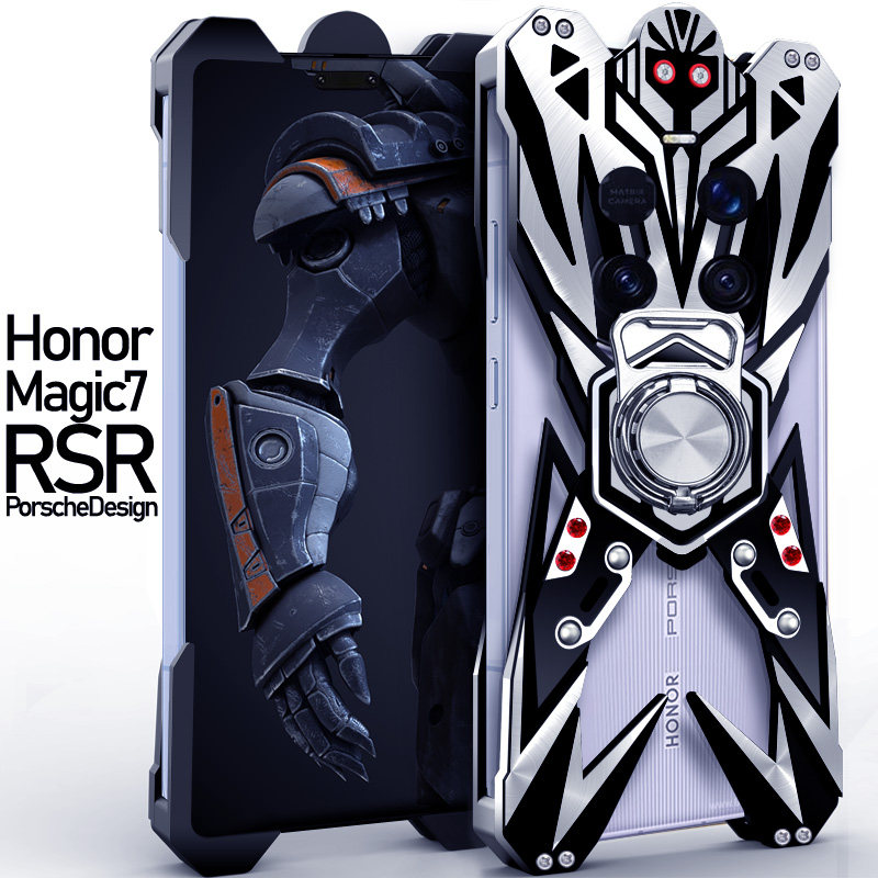 Suitable for Honor Magic7Pro metal mobile phone case, anti-fall Magic7RSR Porsche aluminum alloy protective cover, magnetic holder, ring, mechanical hard shell, mechanical hollow and thickened, trendy handsome man
