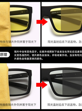 男方框变色墨镜两用防远光复古